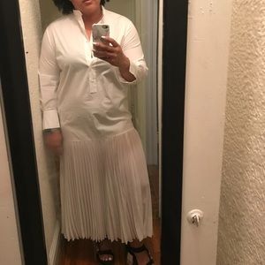 NWOT Long white shirt dress with pleats at bottom